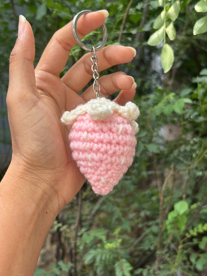 Crochet Keychain | Baby Pink Strawberry