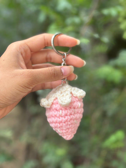 Crochet Keychain | Baby Pink Strawberry