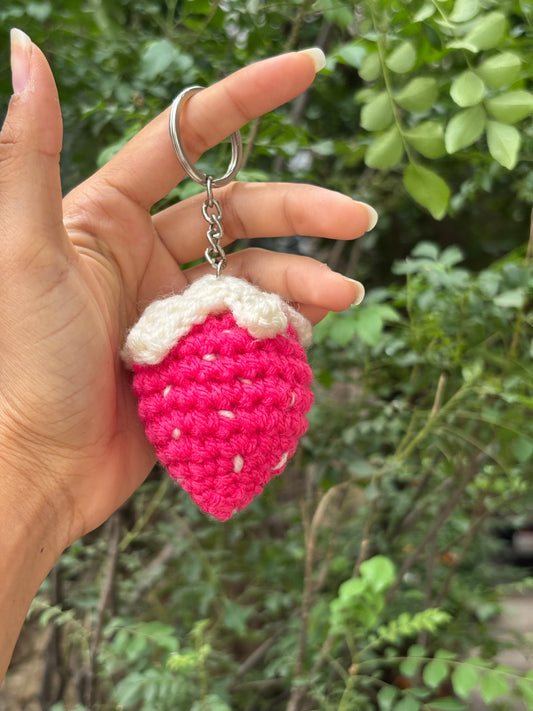 Crochet Keychain | Pink Strawberry