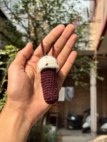 Crochet Lipstick Holder | Mushroom Design Black Holder with White Top