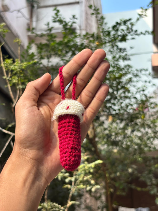 Crochet Lipstick Holder | Mushroom Design Red Holder with White Top