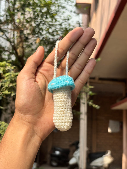 Crochet Lipstick Holder | Mushroom Design White Holder with Blue Top