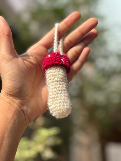 Crochet Lipstick Holder | Mushroom Design White Holder with Red Top