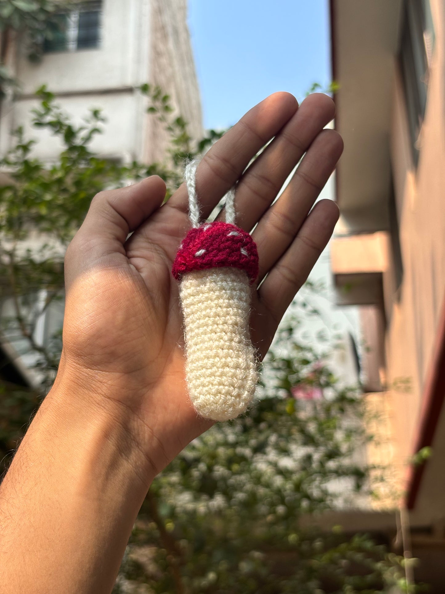 Crochet Lipstick Holder | Mushroom Design White Holder with Red Top