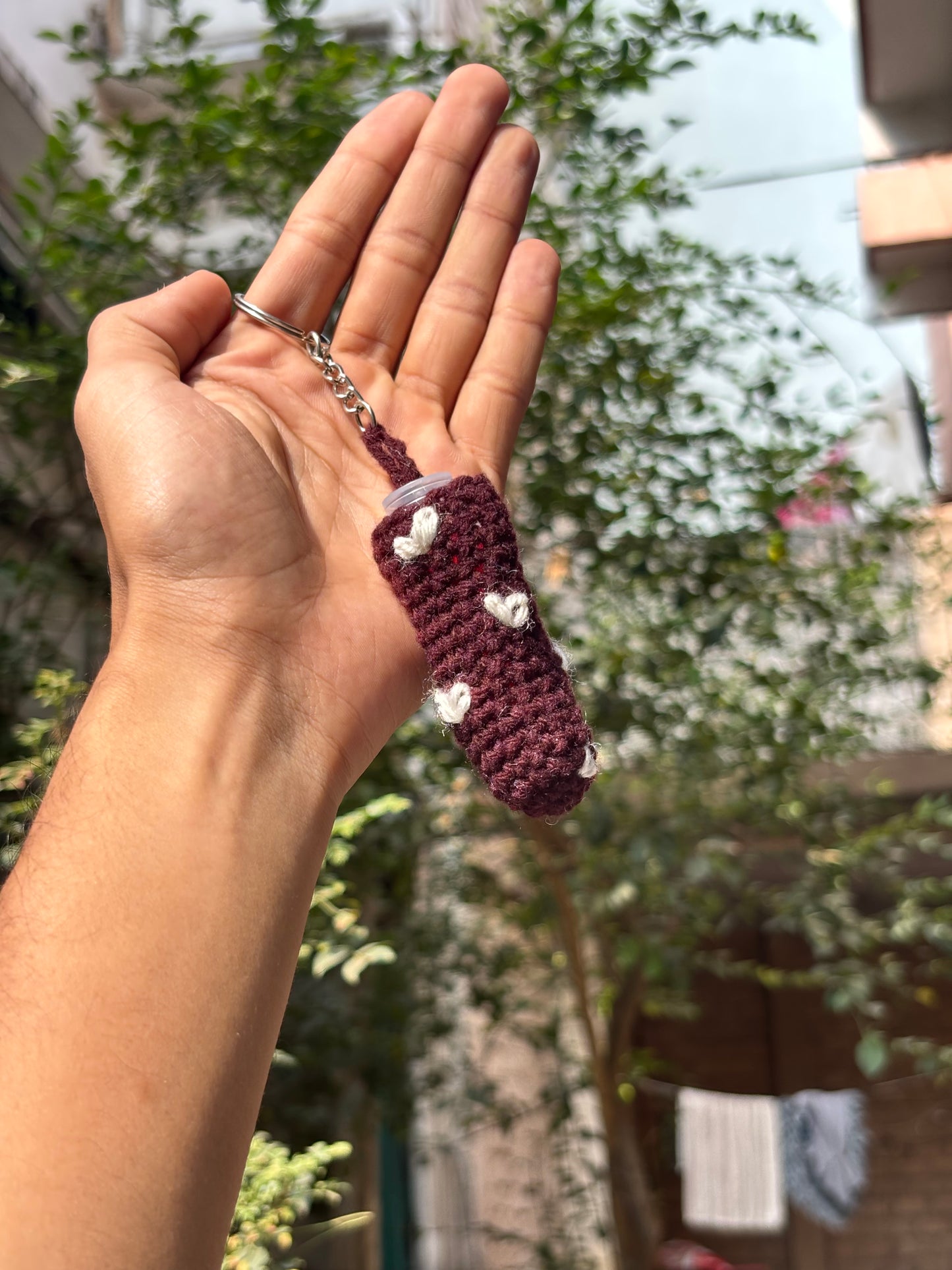 Crochet Lipstick Holder | Black Handmade Holder with White Heart