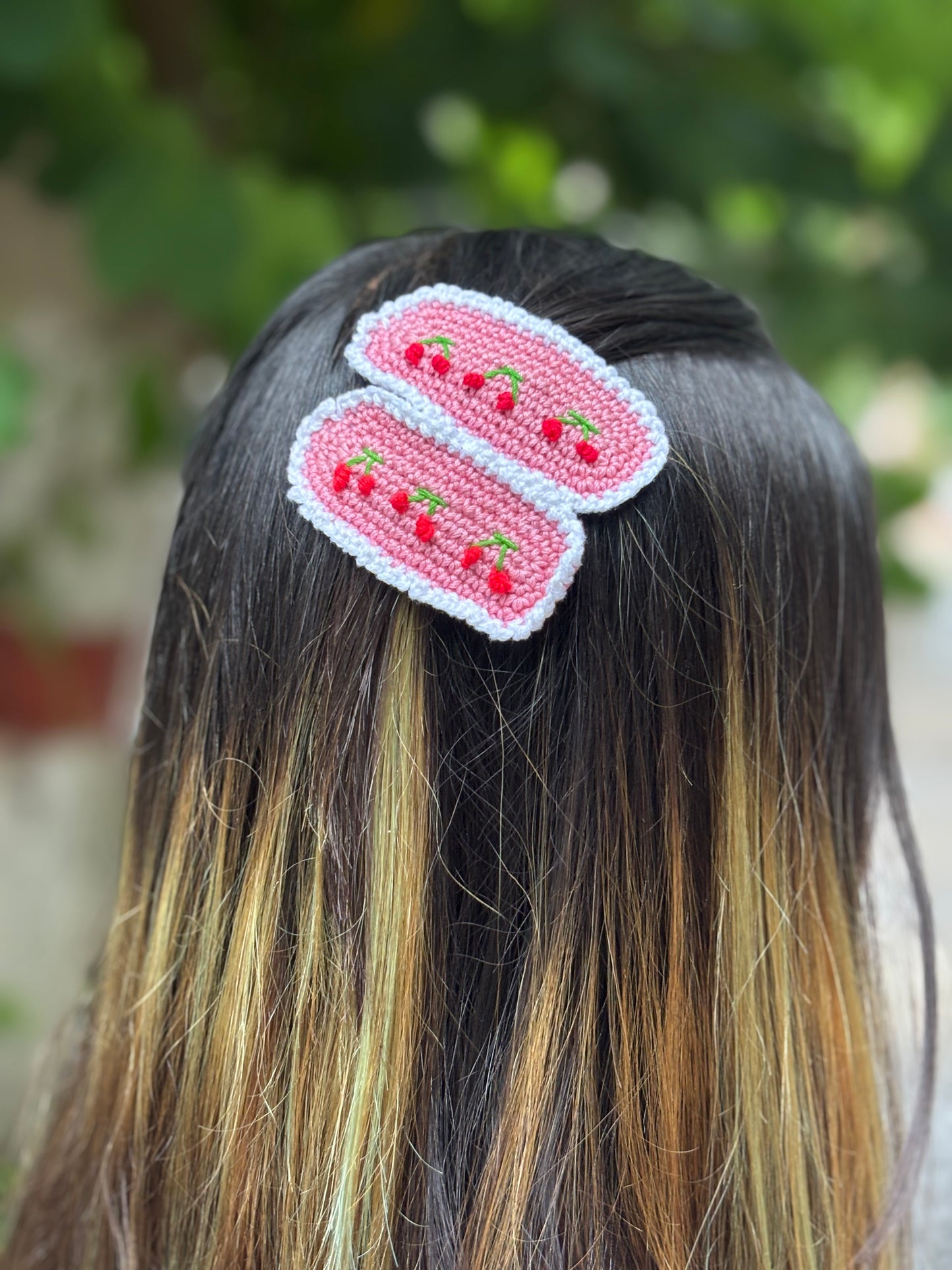 Crochet Hair Clip | Cherry Red | Pair