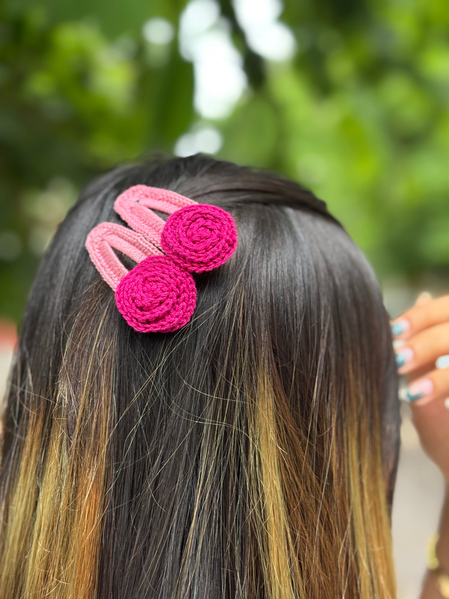 Crochet Hair Clip | Pink Flower | Pair