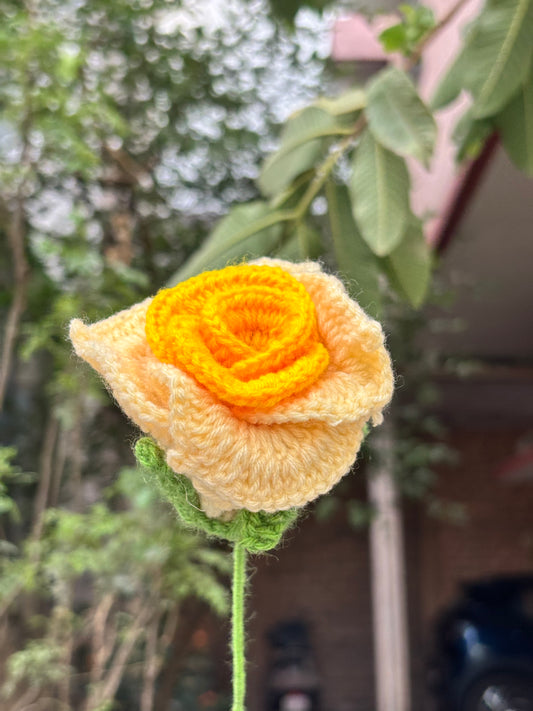 Crochet flower | Double Shade Rose | Butter Yellow Rose
