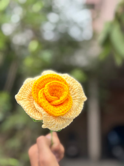 Crochet flower | Double Shade Rose | Butter Yellow Rose
