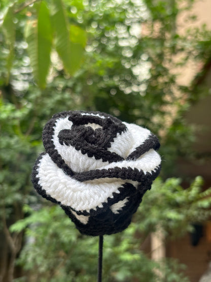 Crochet Flower | Off White | Black Border Rose