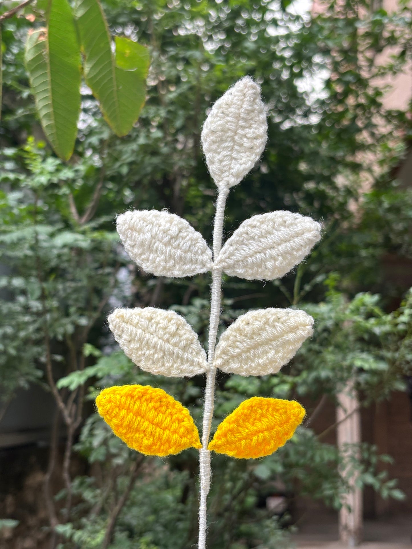 Crochet Leaf Stick | White & Yellow