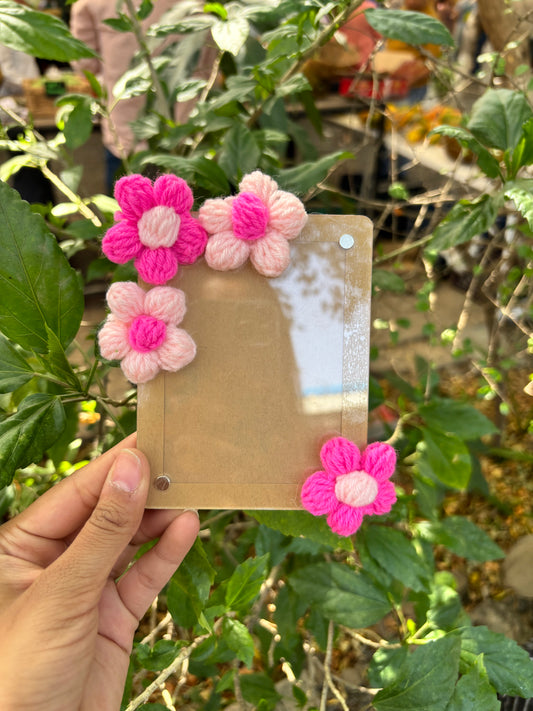 Crochet Magnetic Photo Frame | Multi Shade Pink Puff Flower