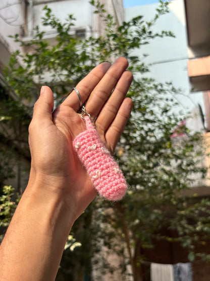 Crochet Lipstick Holder | Pink Handmade Holder with White Heart