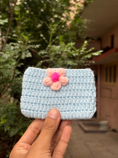 Crochet Mini Pouch | Light Blue Magnetic Button