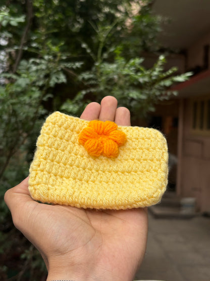 Crochet Mini Pouch | Yellow Magnetic Button