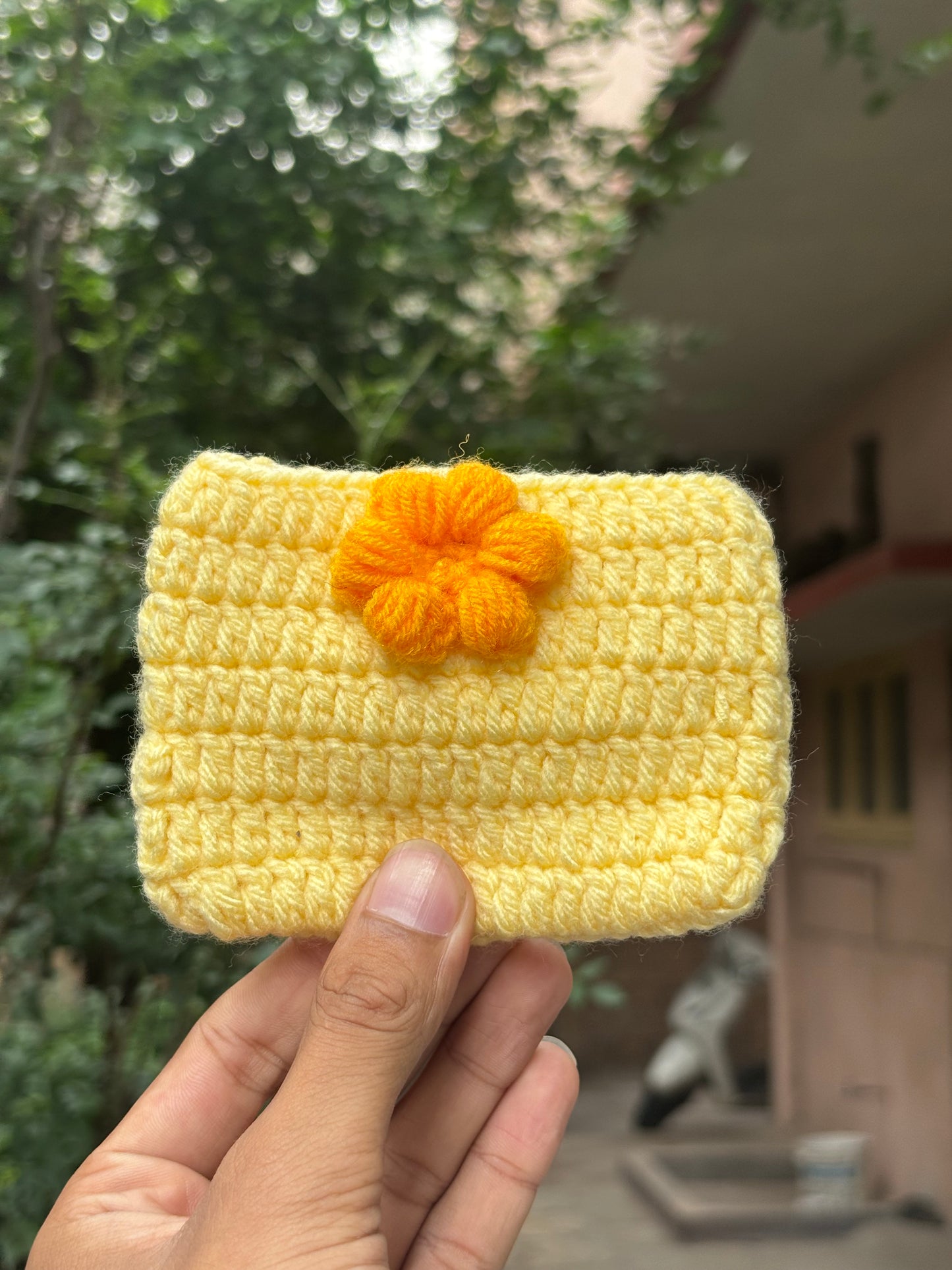 Crochet Mini Pouch | Yellow Magnetic Button