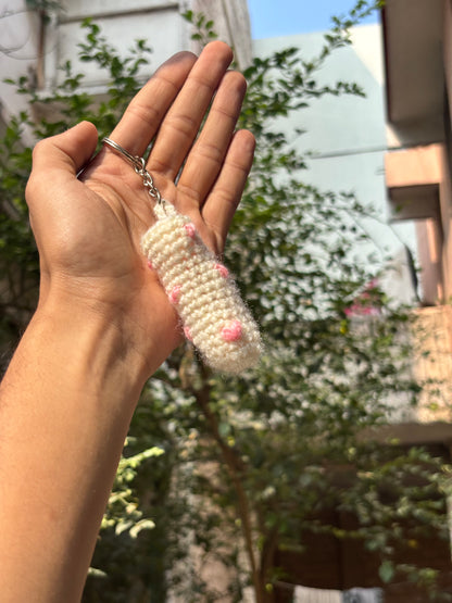 Crochet Lipstick Holder | White Handmade Holder with Pink Heart