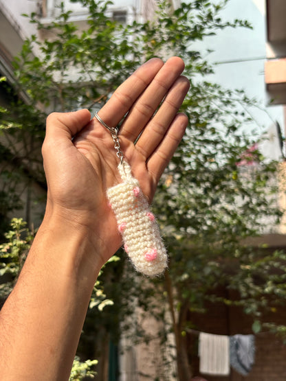 Crochet Lipstick Holder | White Handmade Holder with Pink Heart