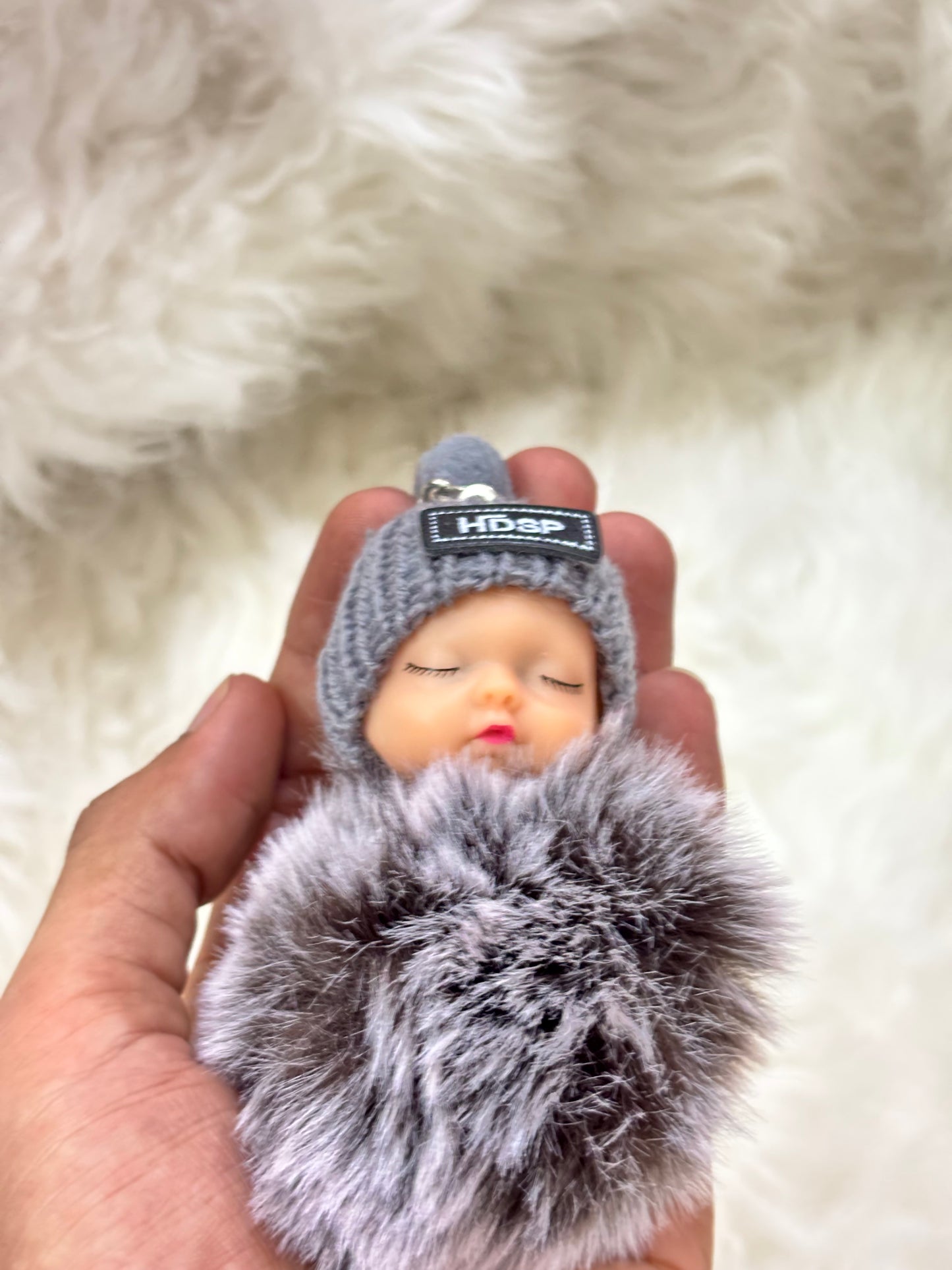 Cute Fur Baby Keychain Grey
