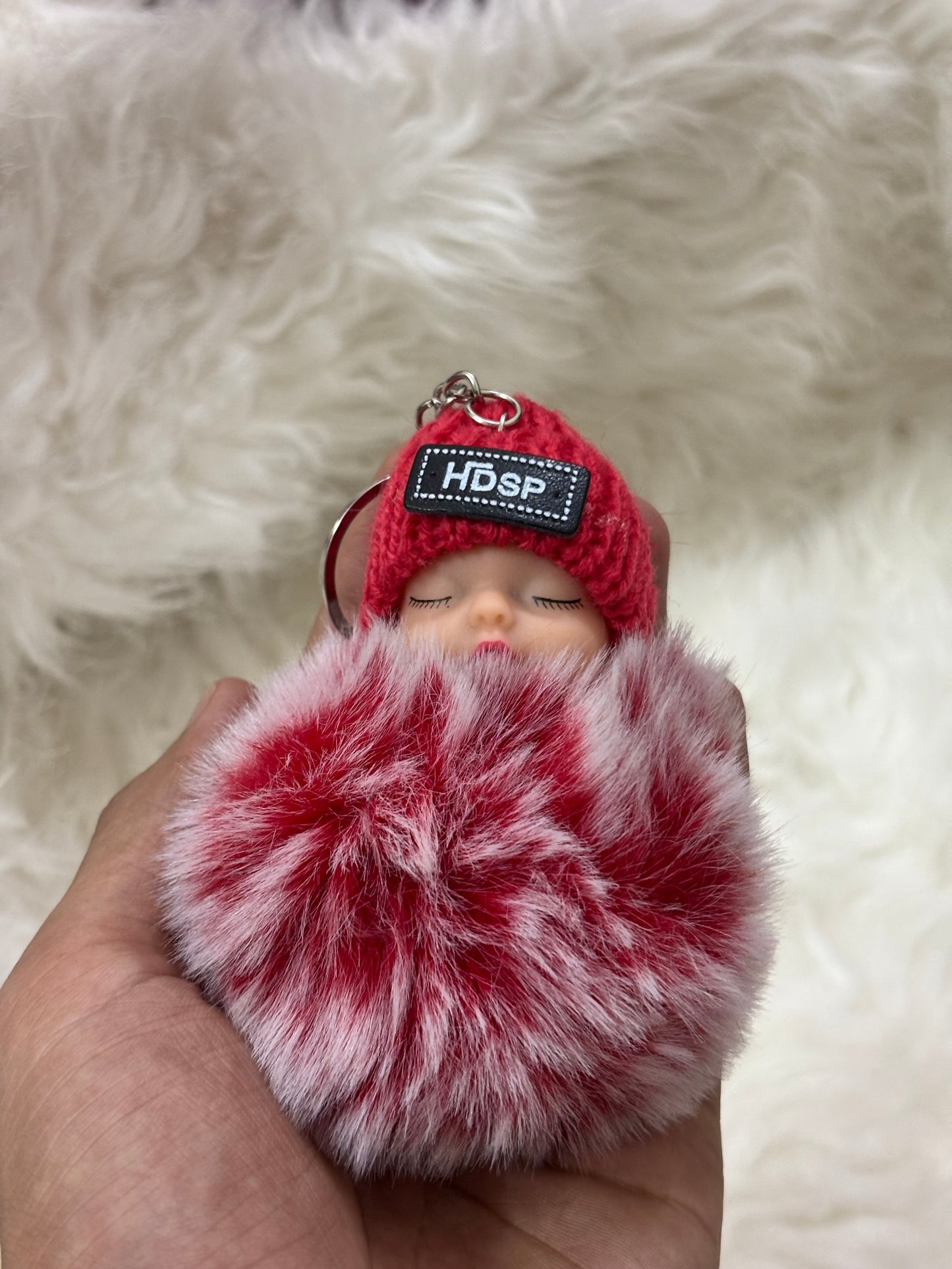 Cute Fur Baby Keychain Red
