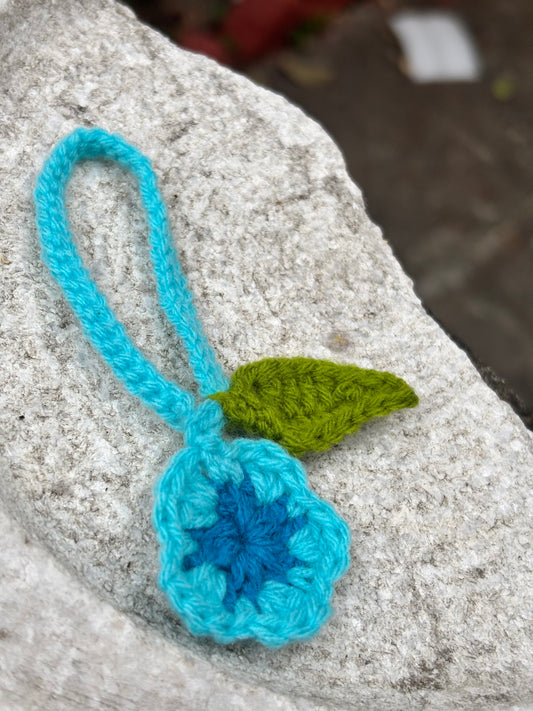 Crochet Charm | Cute Blue Charm with Leaf