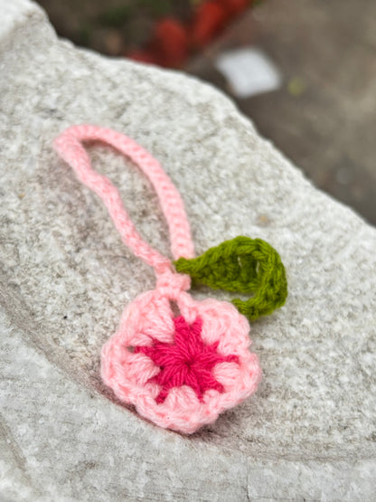 Crochet Charm | Cute Pink Charm with Leaf