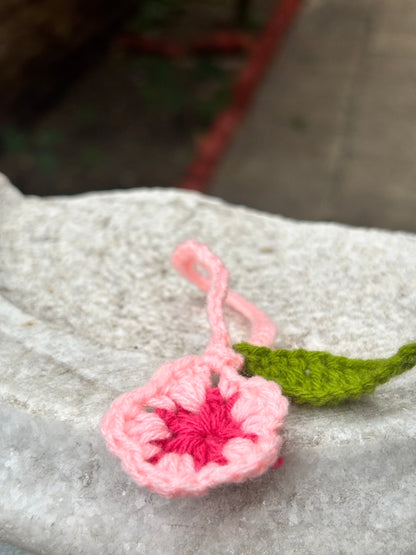 Crochet Charm | Cute Pink Charm with Leaf