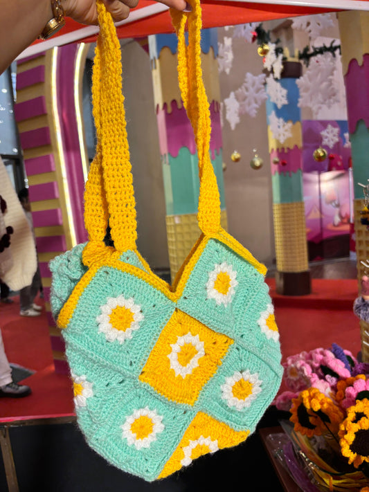 Crochet Tote Bag White | Daisy Handmade Crochet Tote Bag for Women