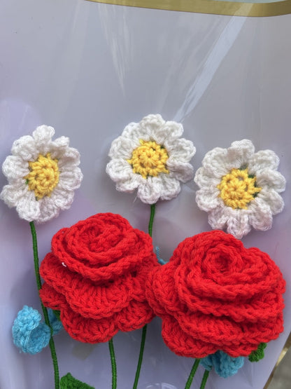 Crochet Bouquet | Daisy Red Gulmohar Gulab