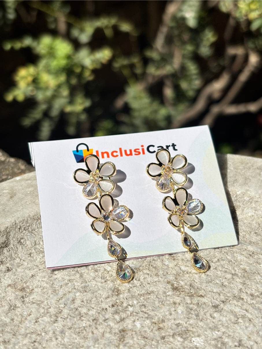 Double Flower Silver Anti Tarnish Stud Earrings