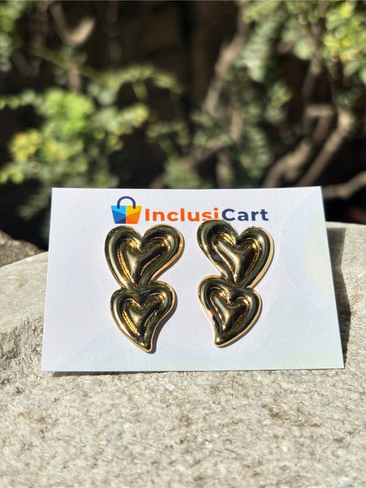 Double Heart Anti Tarnish Stud Earrings