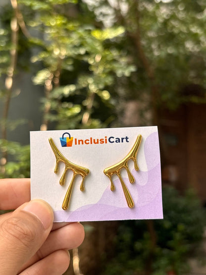 Anti-Tarnish Drip Effect Gold Statement Earrings