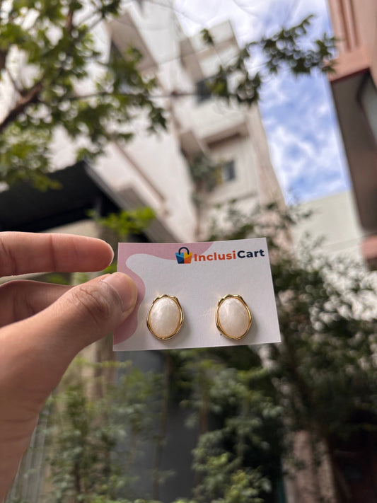 Elegant Oval White Stone Anti-Tarnish Stud Earrings