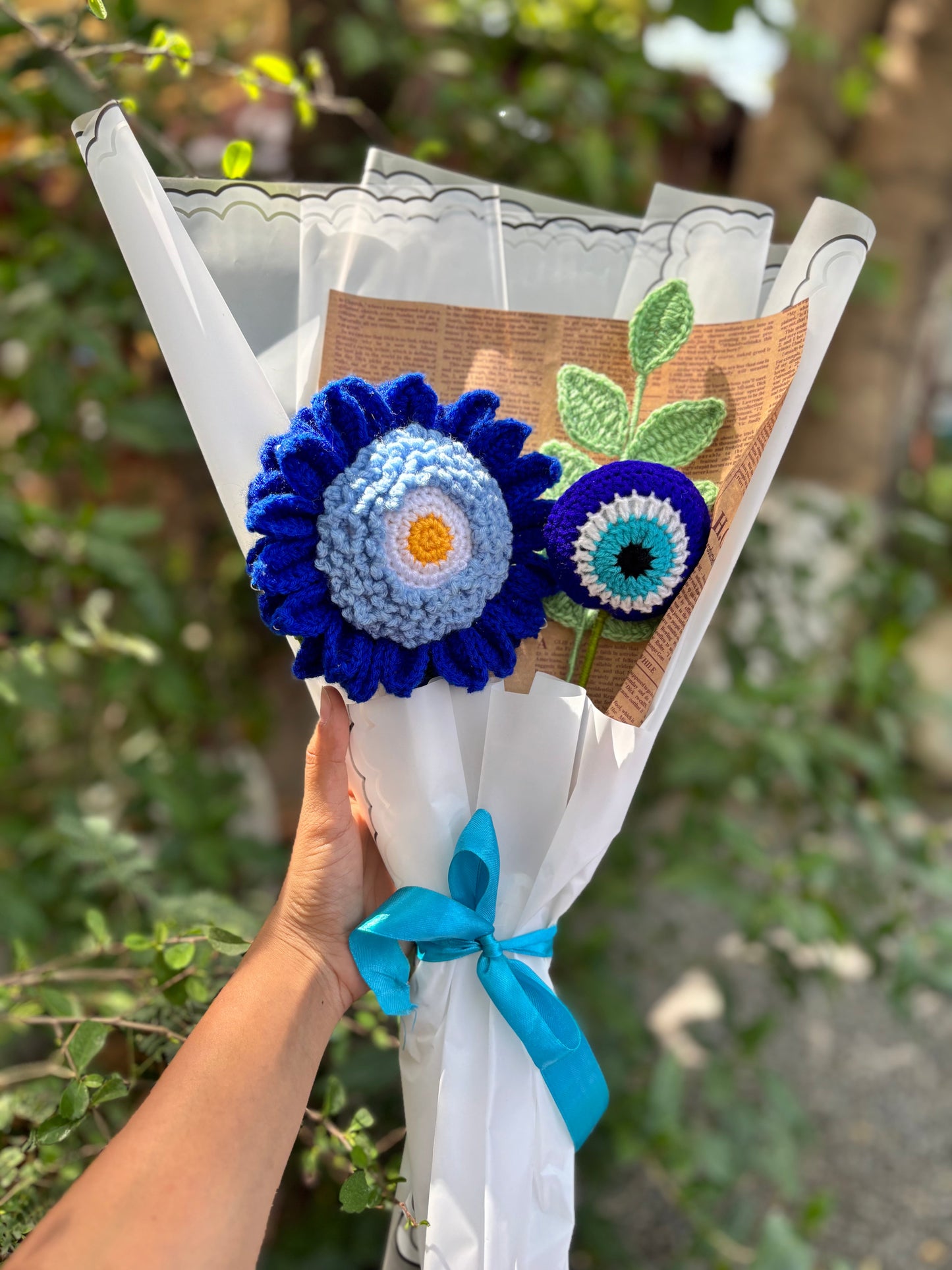 Crochet Flower Bouquet | Evil Eye Stick | Evil Eye Sunflower