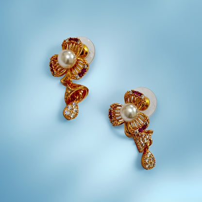 Floral Pearl Charm Earrings