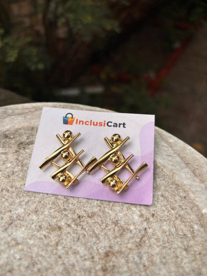 Geometric Grid Anti-Tarnish Gold Stud Earrings