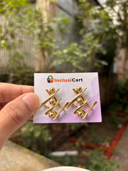 Geometric Grid Anti-Tarnish Gold Stud Earrings