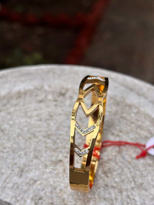 Gold Chevron Cutout Bracelet with Stones