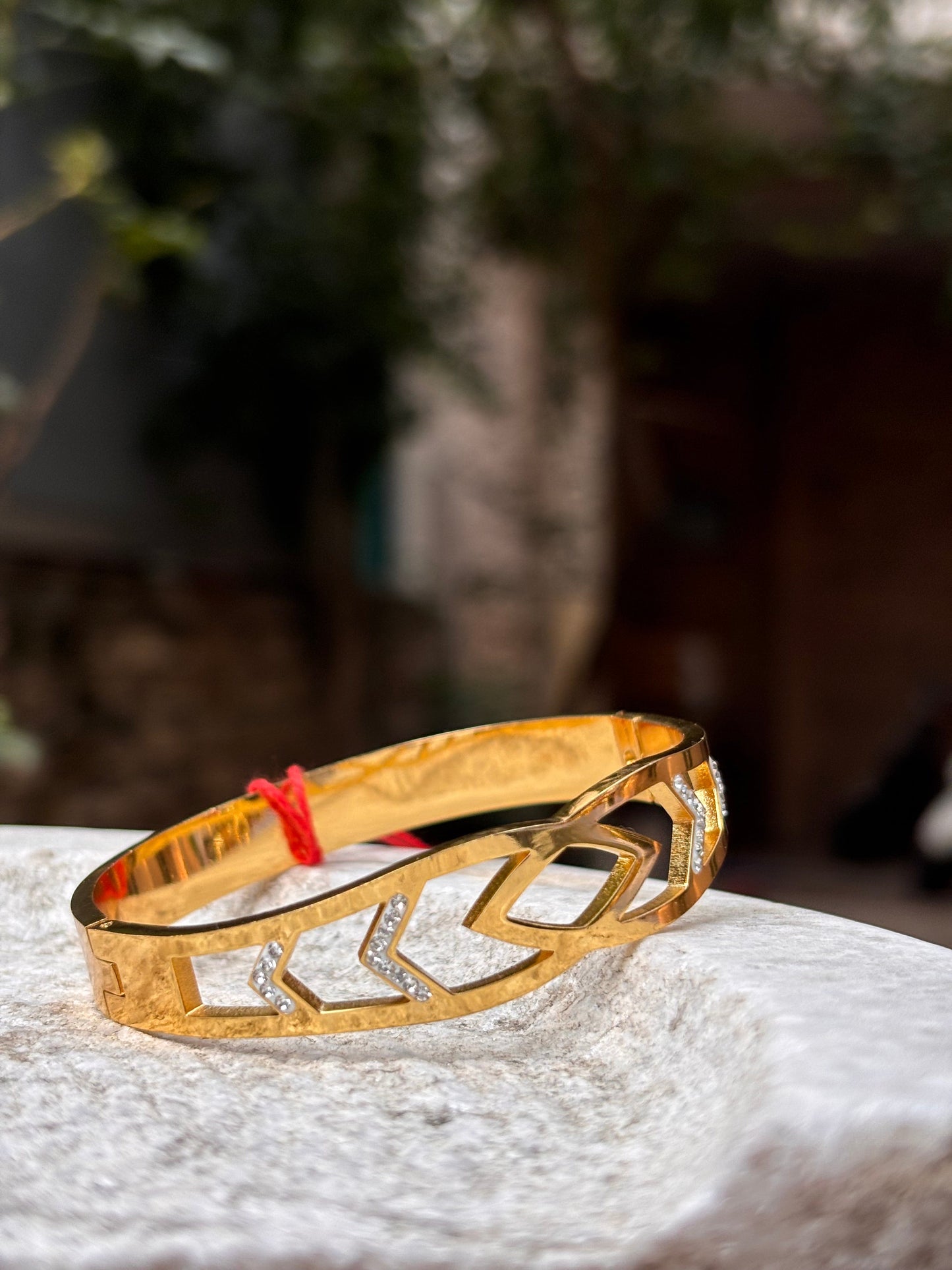 Gold Chevron Cutout Bracelet with Stones