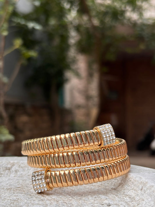 Gold Coil Wrap Bracelet with Stones – Anti-Tarnish