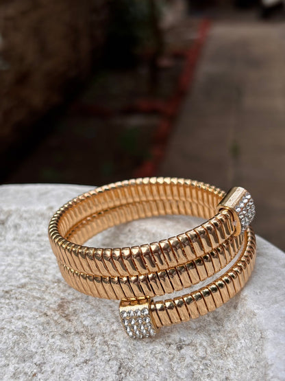 Gold Coil Wrap Bracelet with Stones – Anti-Tarnish