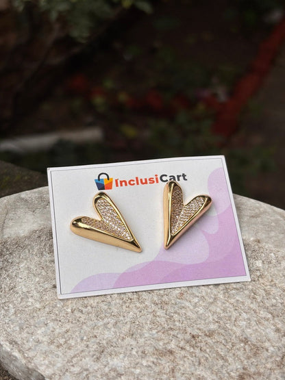 Stylish Anti Tarnish Gold Heart Stud Earrings for Women