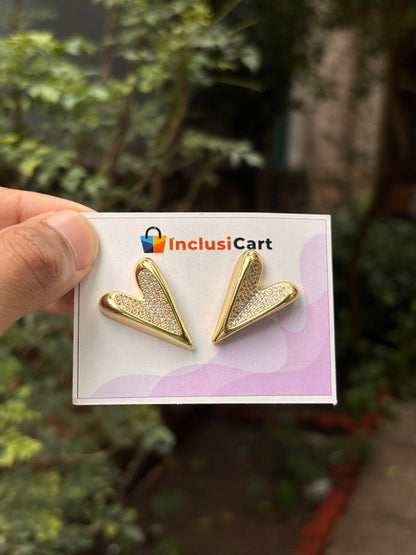 Stylish Anti Tarnish Gold Heart Stud Earrings for Women