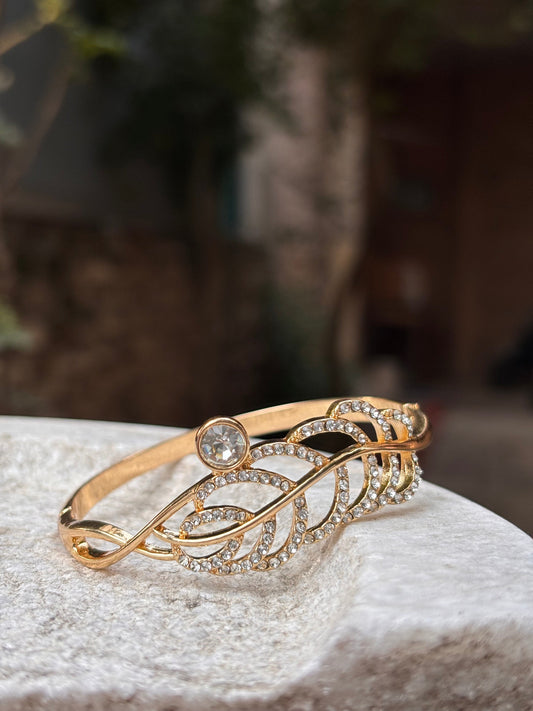 Gold Leaf Design Bracelet with Sparkling Stones