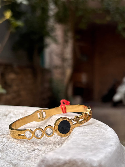 Gold Plated Black Stone & Crystal Bracelet