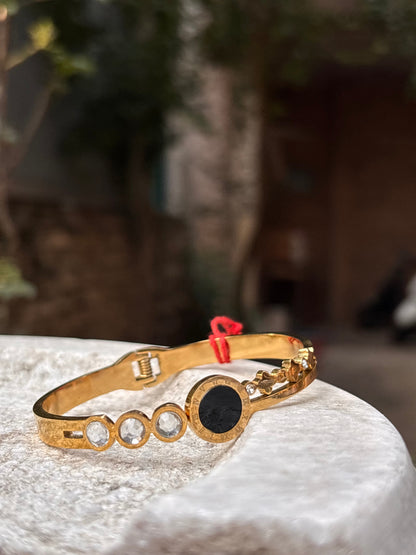 Gold Plated Black Stone & Crystal Bracelet
