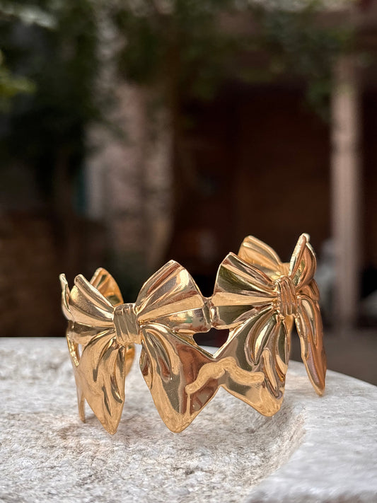 Gold Plated Bow Design Statement Bangle