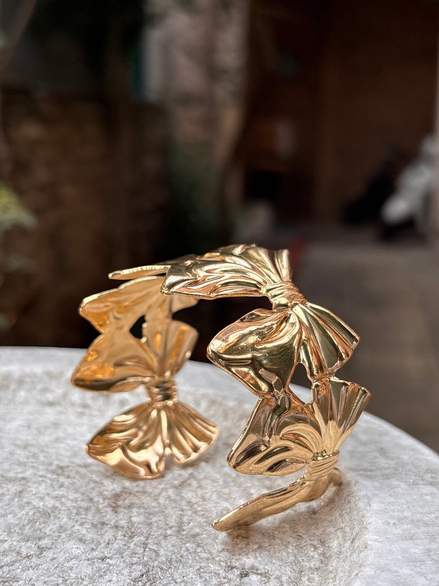 Gold Plated Bow Design Statement Bangle