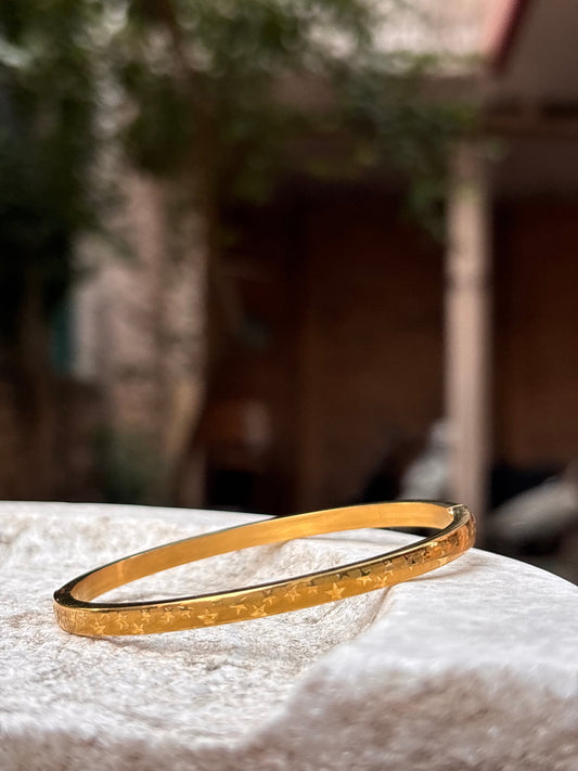 Gold Plated Star Engraved Slim Bracelet