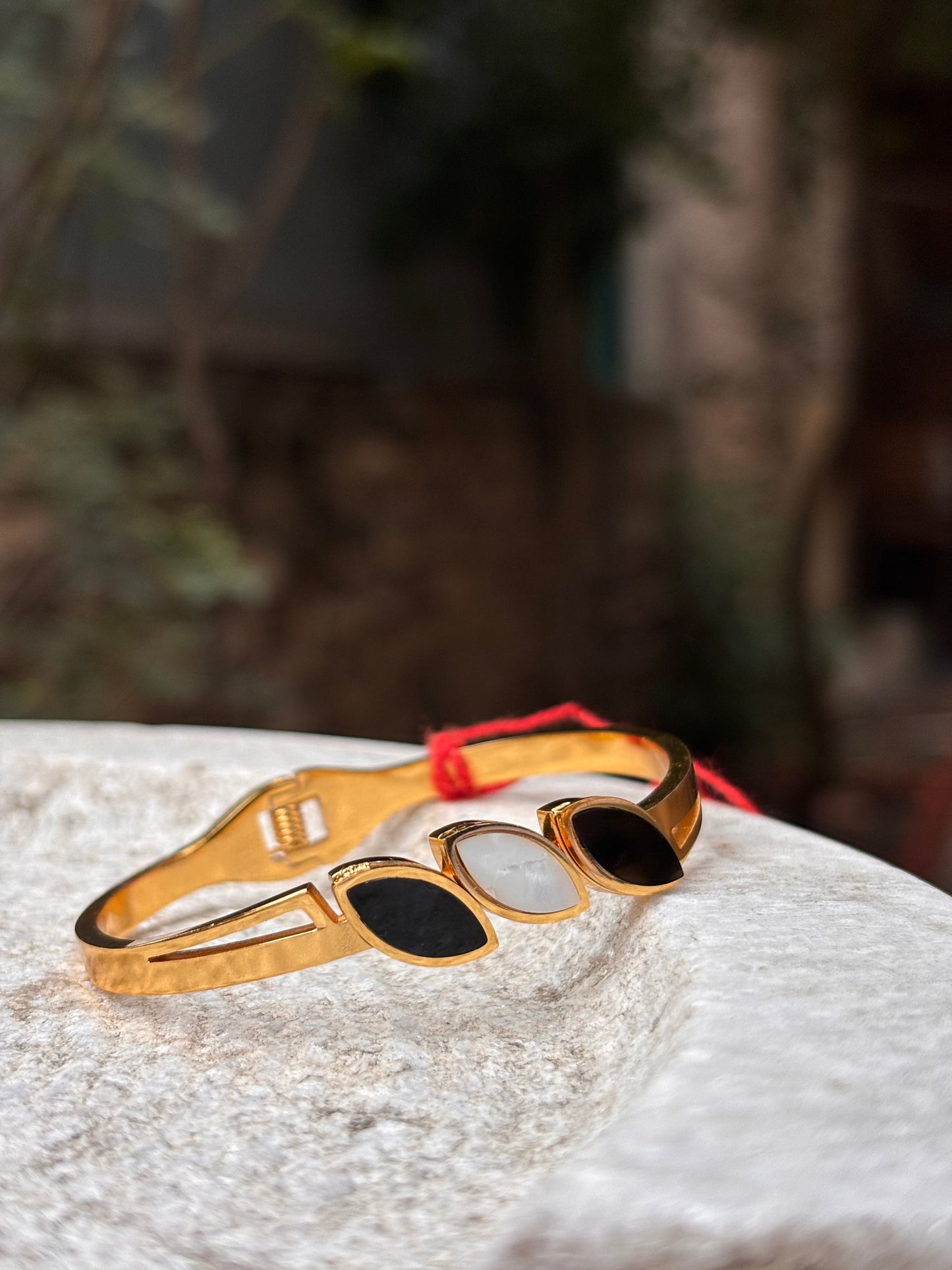Gold Stone-Studded Cuff Bracelet – Anti-Tarnish